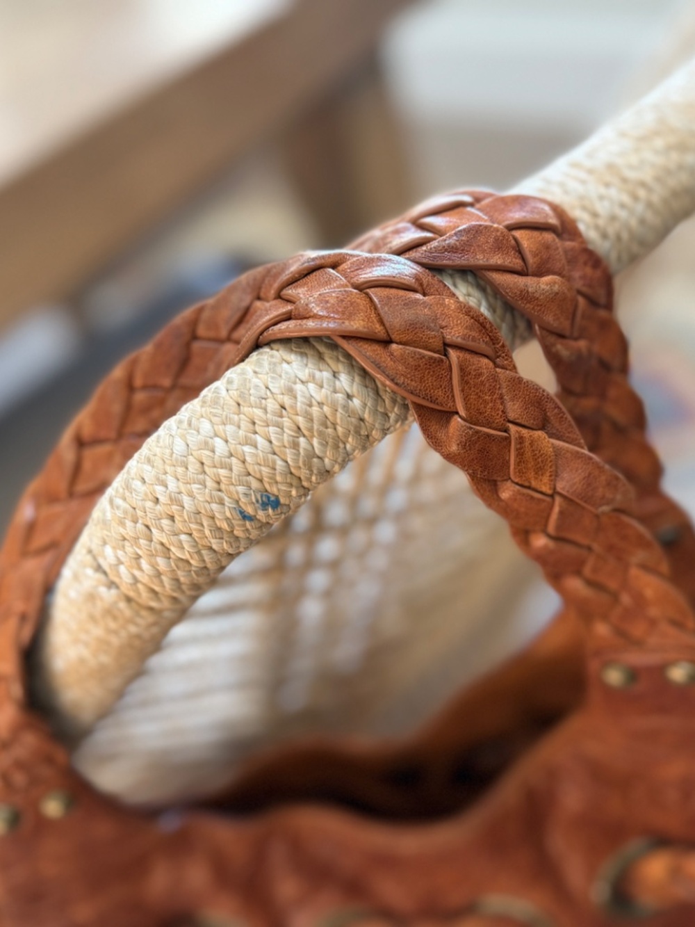 Kooba “Carla” light brown leather shoulder bag w/braiding detail & side pockets - Picture 9 of 12